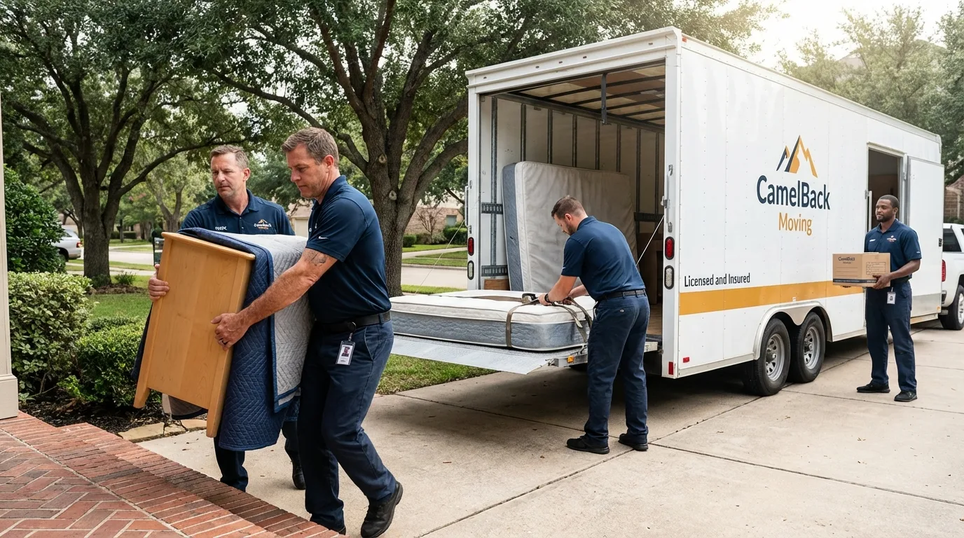 Crew loading residential truck for cross-state move from Melville, NY