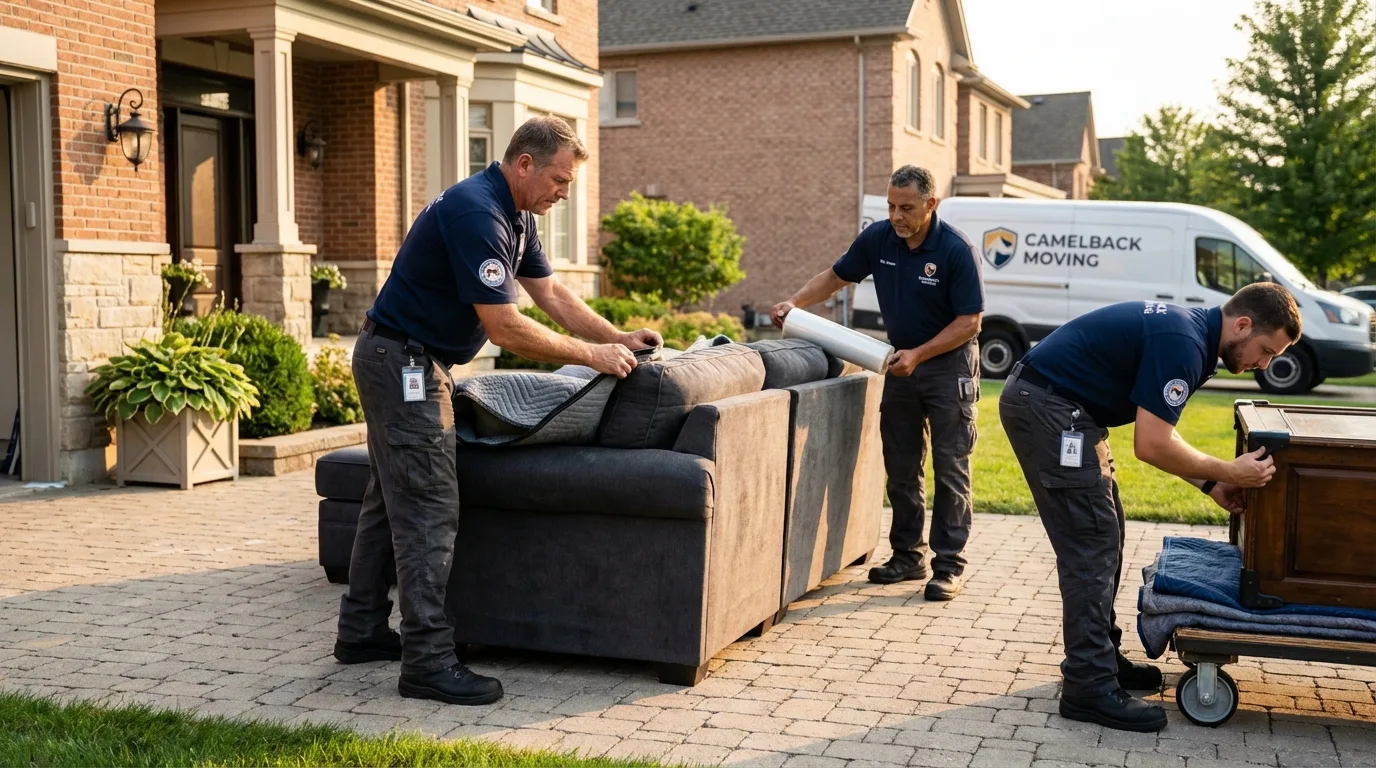 Large estate moving crew wrapping furniture in Melville, NY