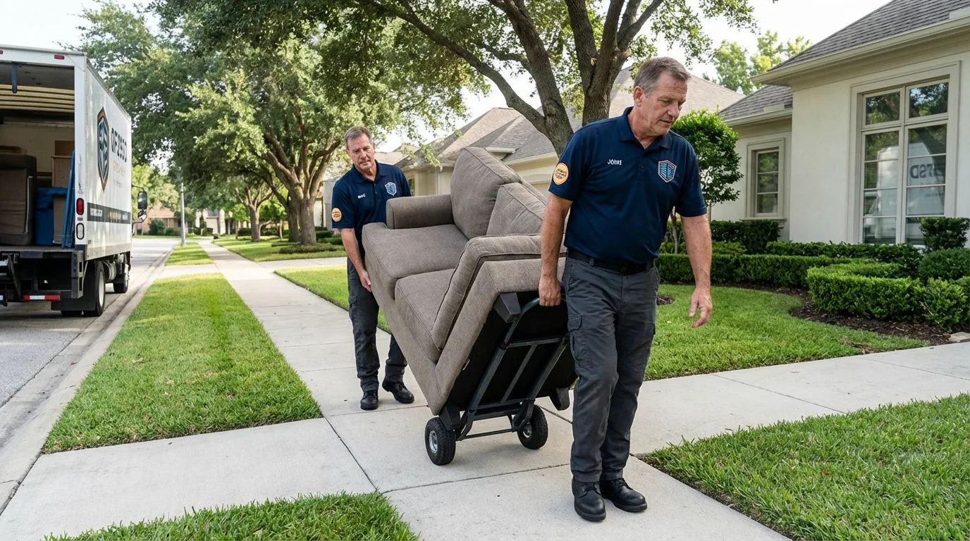 Local residential moving crew loading furniture in Melville, NY